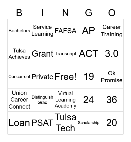 College & Career Bingo Card