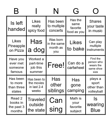 ICE BREAKER Bingo Card