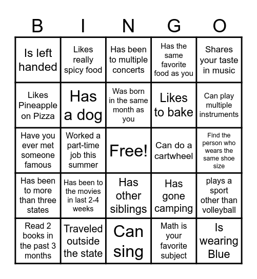 ICE BREAKER Bingo Card