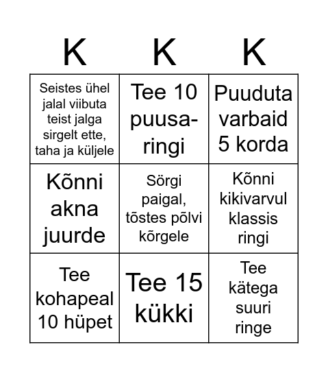 LIIKUMISPAUS Bingo Card