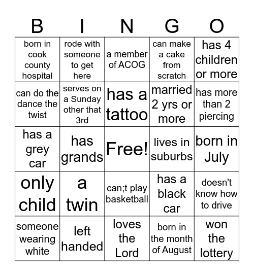 3rd Sunday fellowship Bingo Card