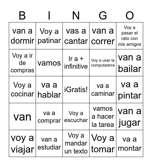 Ir +a+Infinitivo Bingo Card