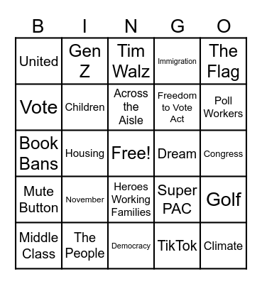 Presidential Debate Bingo Card