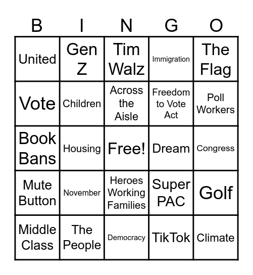 Presidential Debate Bingo Card