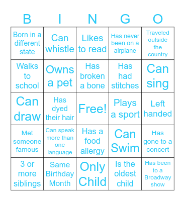 Youth Impact: Get to Know You Bingo Card