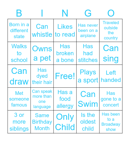 Youth Impact: Get to Know You Bingo Card