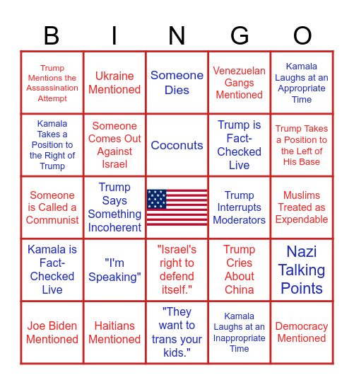 Presidential Debate Bingo Card