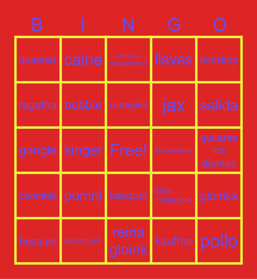 bingo digital circus Bingo Card