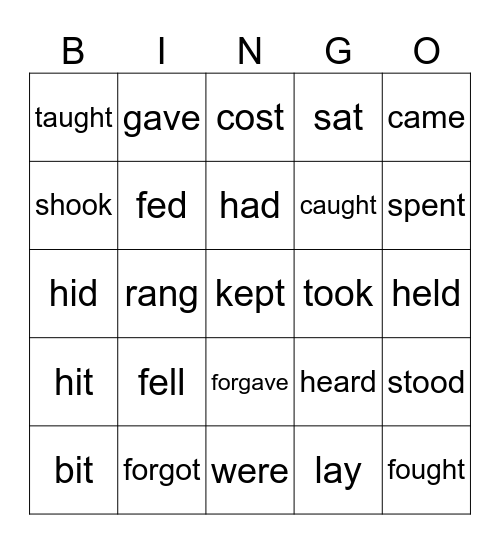 simple past Bingo Card