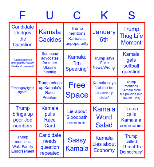 Debate Shitstravaganza Bingo Card