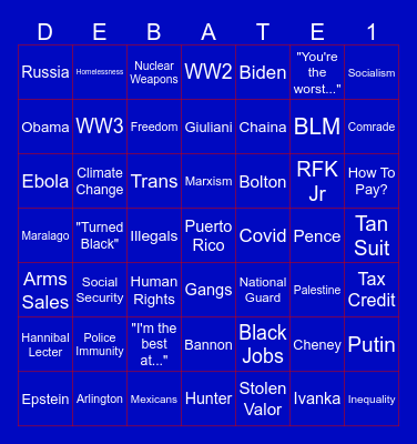 September 10th Presidential Debate Bingo Card