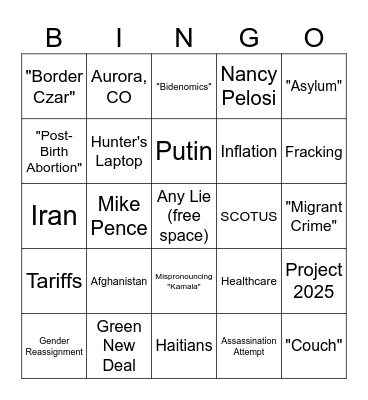 Debate Bingo Card