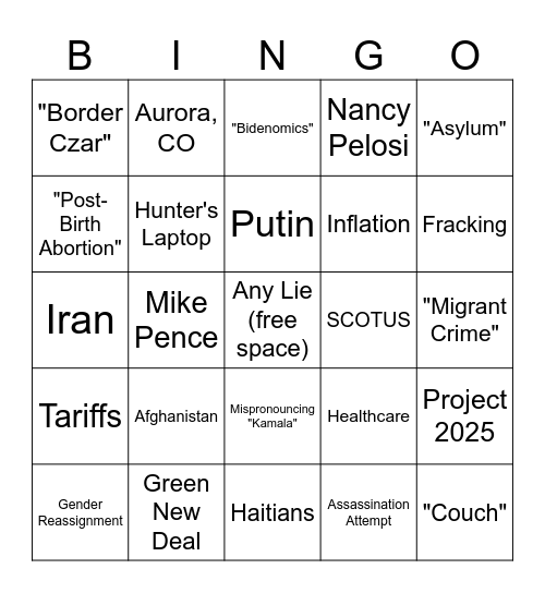 Debate Bingo Card
