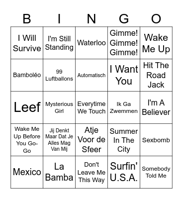 Mr. Nelissenstraat Muziekbingo Card