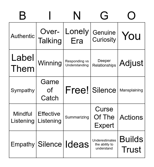 How To Have a Great Conversations Bingo Card