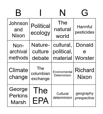 Enviromental History Bingo Card