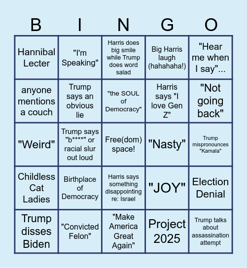 Harris vs Trump Debate Bingo Card