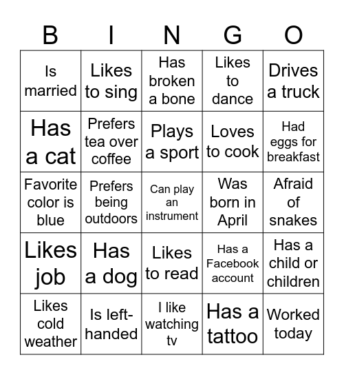 Nice To Meet You Bingo Card