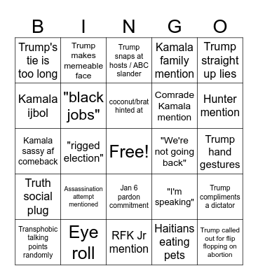 Momala v Trump Bingo Card
