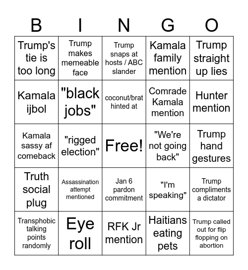 Momala v Trump Bingo Card