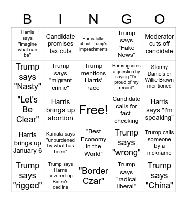 2024 Presidential Debate Bingo Card