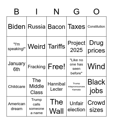 Trump v Harris Bingo Card