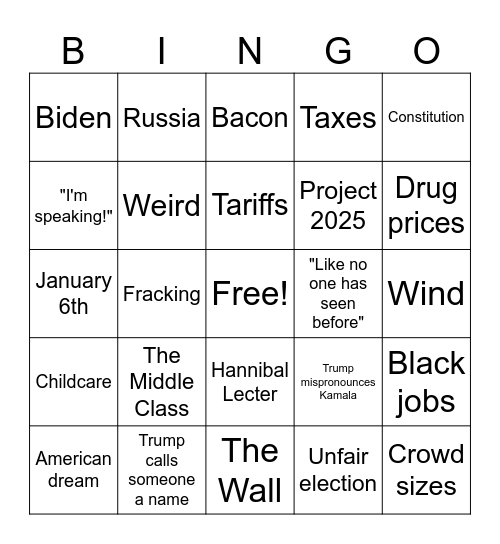 Trump v Harris Bingo Card