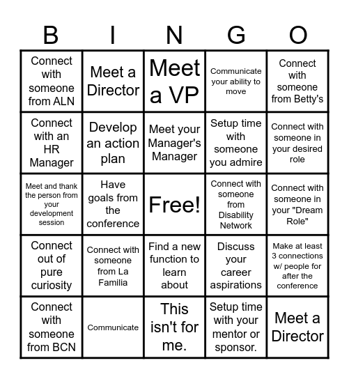 Networking Bingo Card