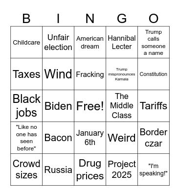 Trump v Harris Bingo Card