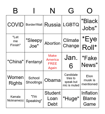 Presidential Debate 2024 Bingo Card