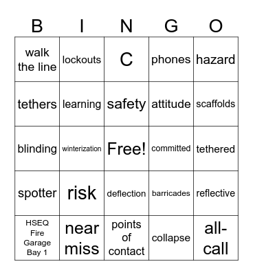Safety Bingo!! Bingo Card