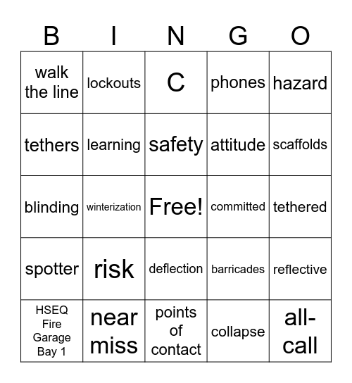 Safety Bingo!! Bingo Card