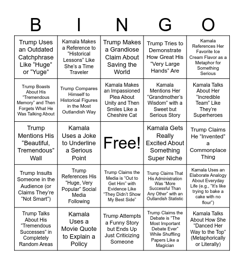 Presidential Debate Bingo Card