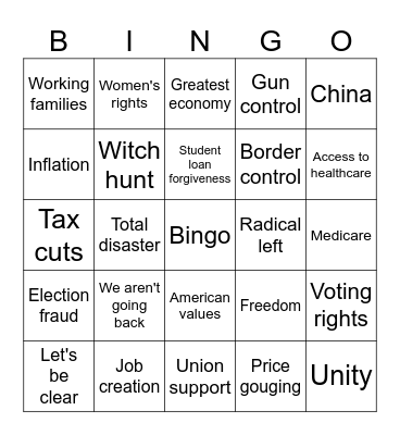 Presidential Debate Bingo Card