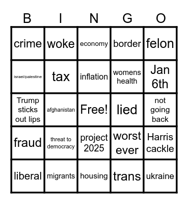 Presidential Debate Bingo Card