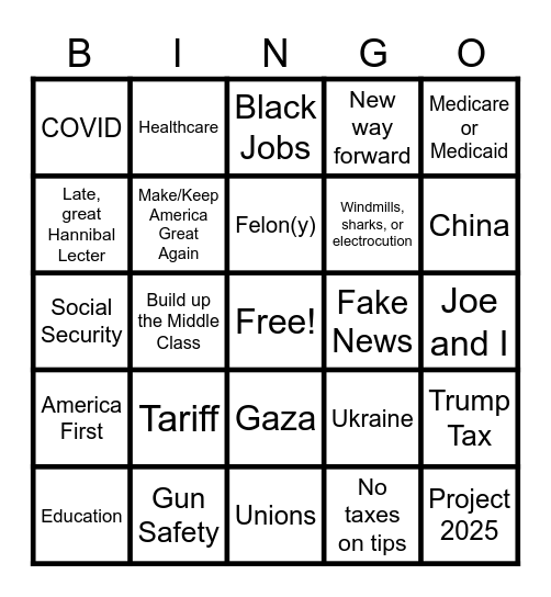 Presidential Debate BINGO Card