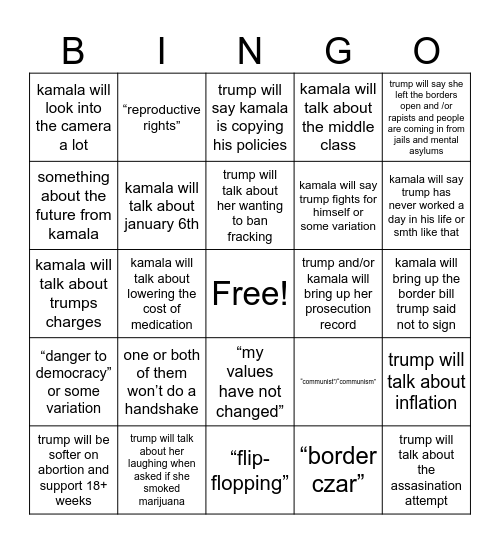 debate card trump vs kamala Bingo Card