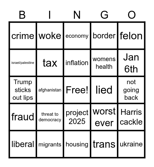 Presidential Debate Bingo Card