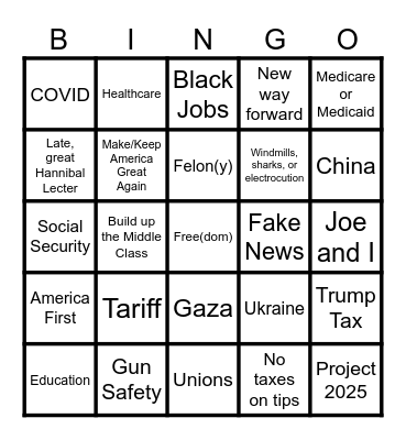 Presidential Debate BINGO Card