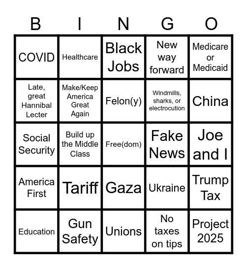 Presidential Debate BINGO Card