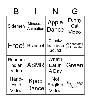Meg's Shorts Bingo Card