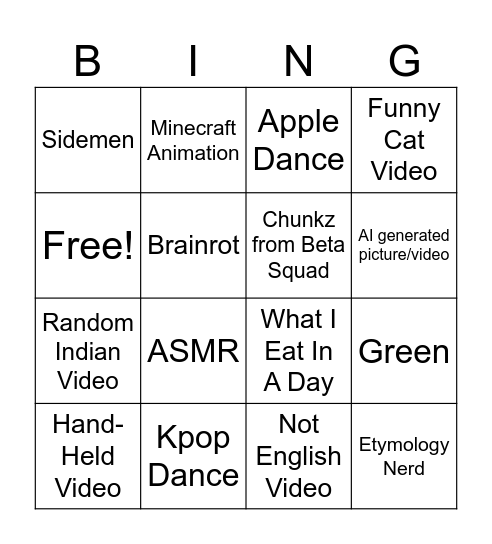 Meg's Shorts Bingo Card