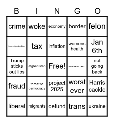 Presidential Debate Bingo Card