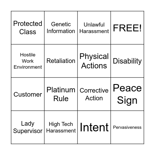 Anti-Sexual Harassment Bingo Card