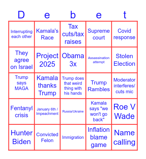 Debet Tiem Bingo Card