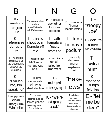 Debate Bingo Card