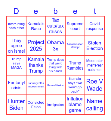Debet Tiem Bingo Card