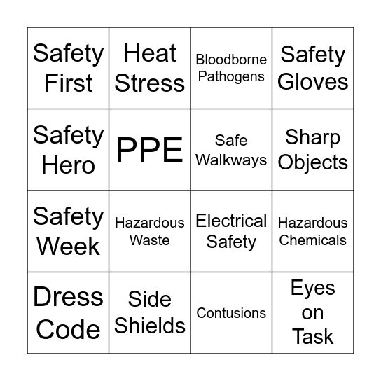 Safety Bingo Card