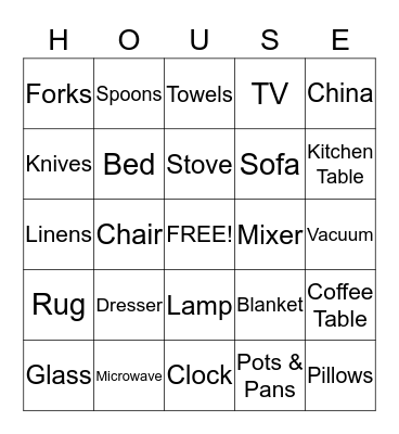 Megan's HOUSE Bingo Card