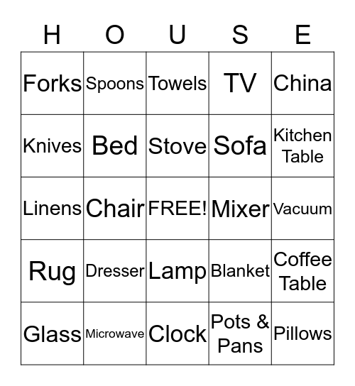 Megan's HOUSE Bingo Card